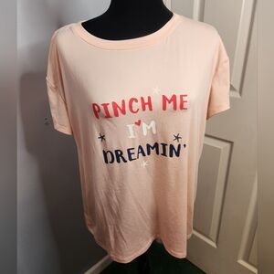 Joyspun "Pinch Me I'm Dreamin'" Size M(8-10) PJ Short Sleeve Shirt Pink